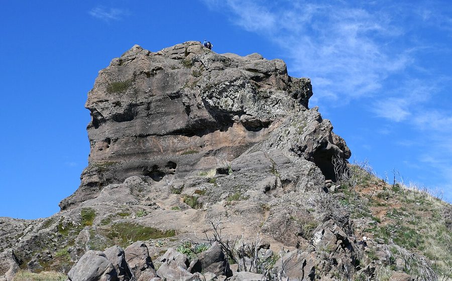 Pico Grande's rock tower against a blue sky